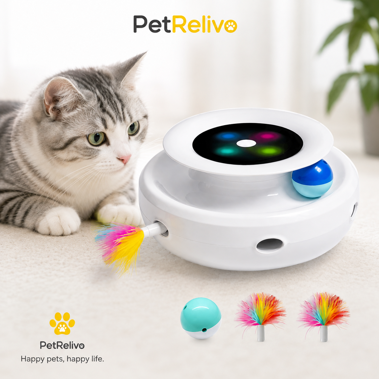 PetRelivo Automatisch Kattenspeelgoed Verenbalset voor Kat en Hond met 5 Modi