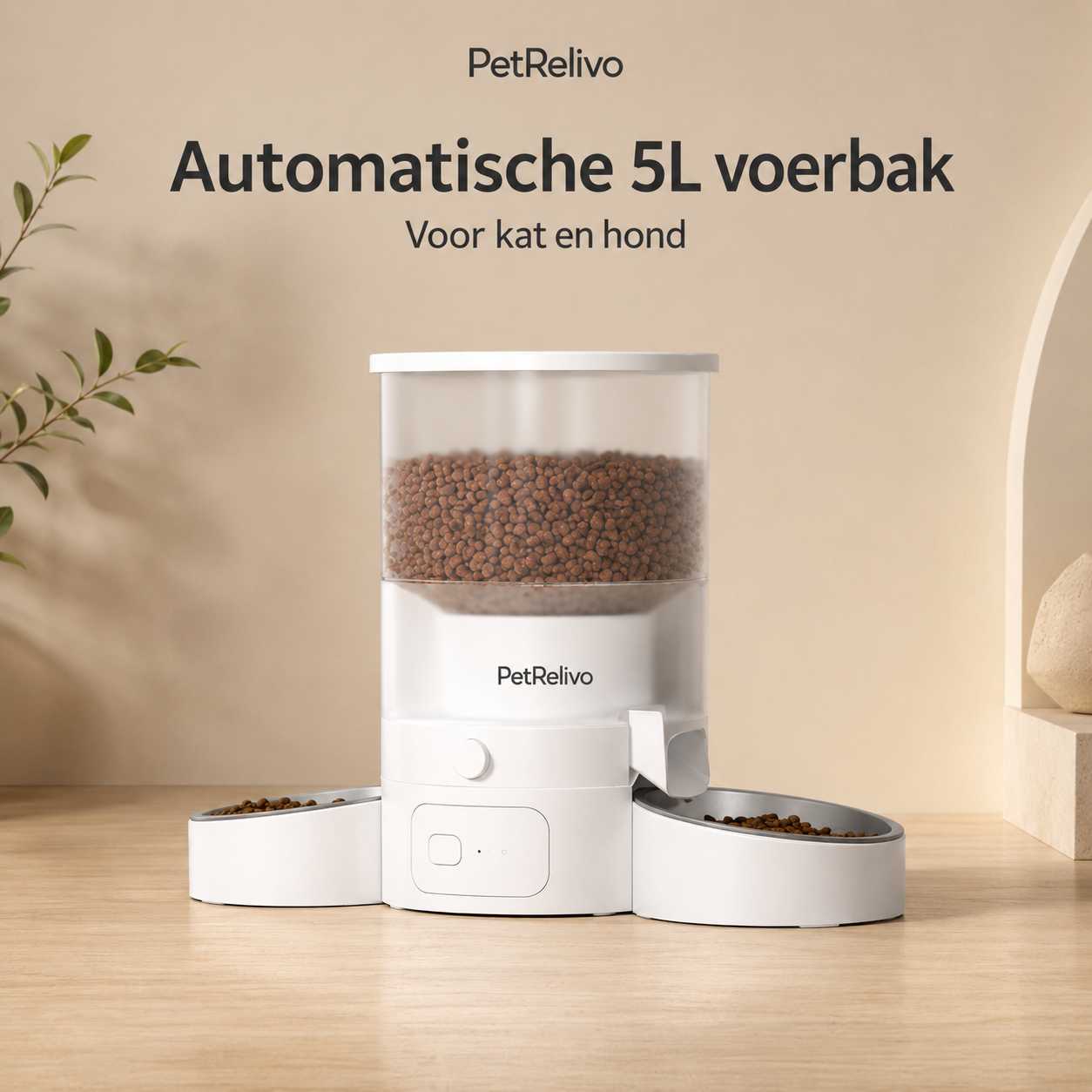 PetRelivo Automatische 5L Voerbak voor Kat en Hond Zwart