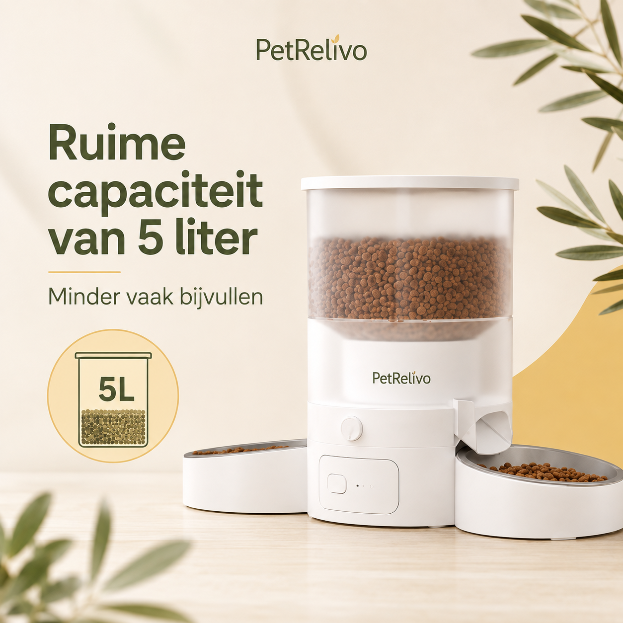 PetRelivo Automatische 5L Voerbak voor Kat en Hond Zwart