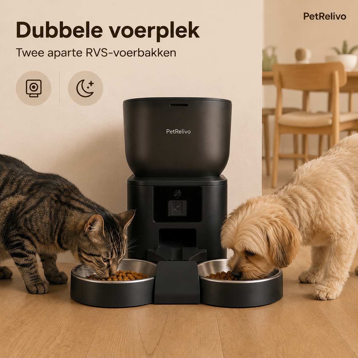 PetRelivo Slimme Automatische Voerbak met HD Camera en Dubbele Kom