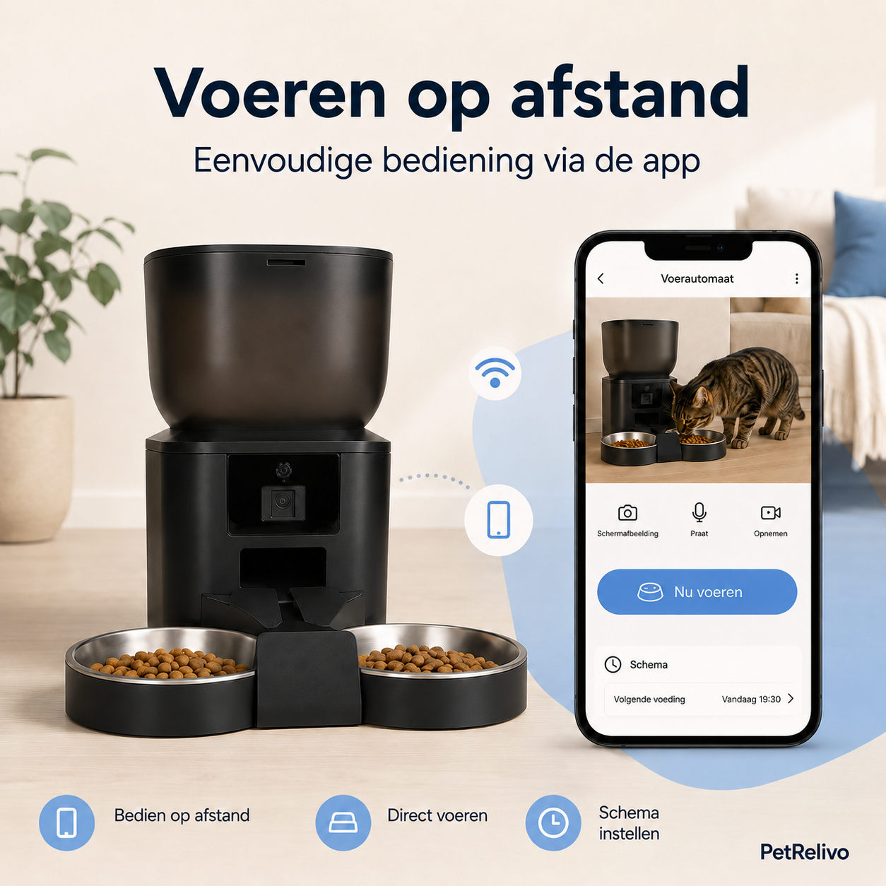 PetRelivo Slimme Automatische Voerbak met HD Camera en Dubbele Kom