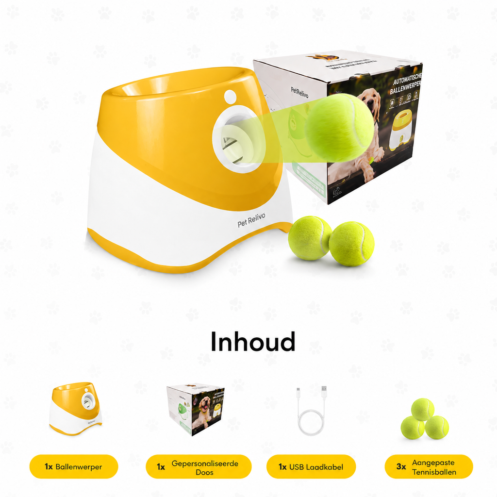 PetRelivo Automatische Ballenwerper voor Honden met 3 Gratis Mini Tennisballen