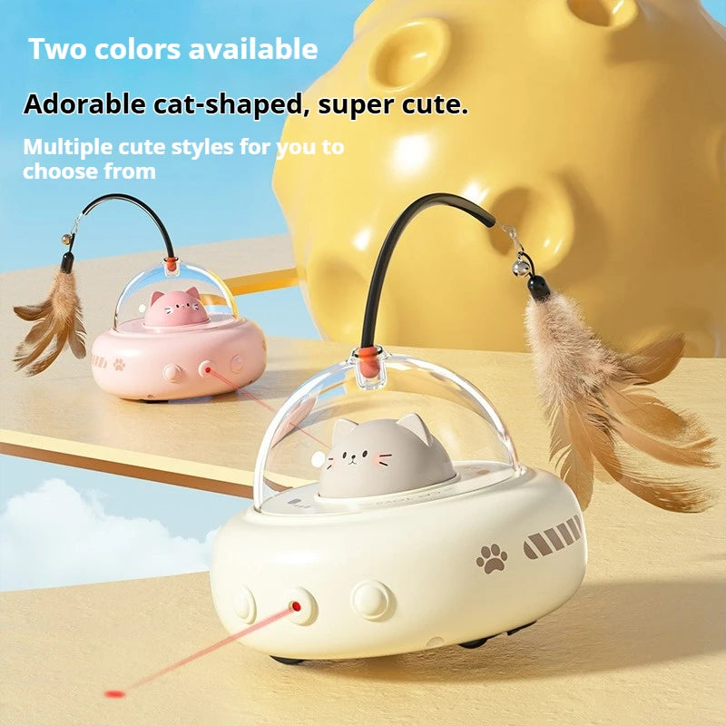 PetRelivo UFO 3-in-1 Automatisch Interactief Kattenspeelgoed met Laser en Veer