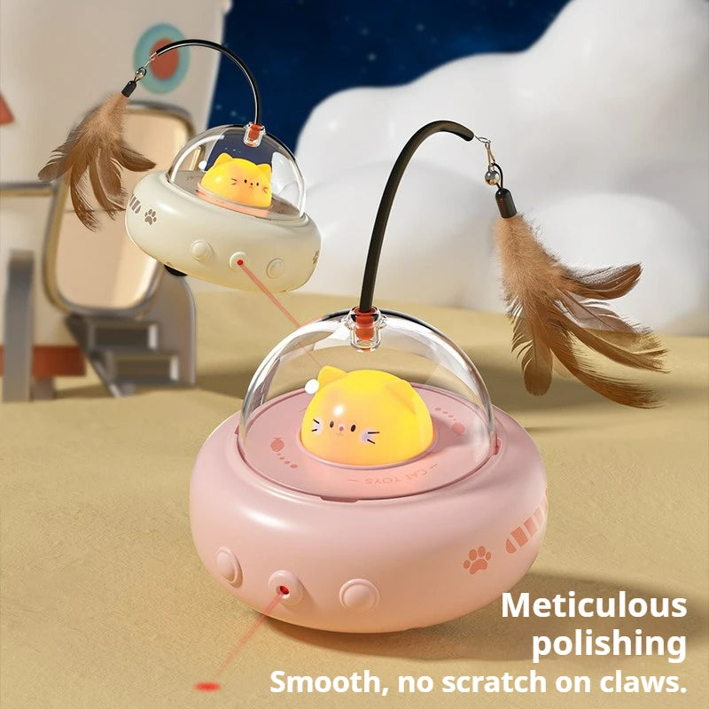 PetRelivo UFO 3-in-1 Automatisch Interactief Kattenspeelgoed met Laser en Veer